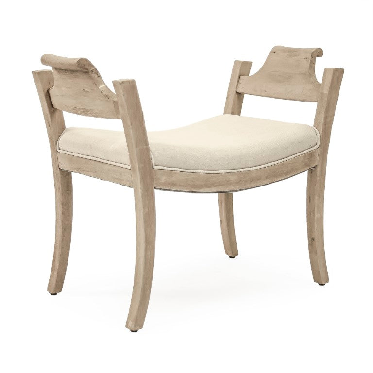 Zentique Mila Walnut Stool with Linen Seat — Compact Modern Vanity & Accent Seating, Solid Frame, Durable Finish LI-SH9-18-20