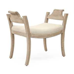 Zentique Mila Walnut Stool with Linen Seat — Compact Modern Vanity & Accent Seating, Solid Frame, Durable Finish LI-SH9-18-20