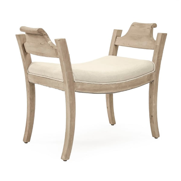 Zentique Mila Walnut Stool with Linen Seat — Compact Modern Vanity & Accent Seating, Solid Frame, Durable Finish LI-SH9-18-20