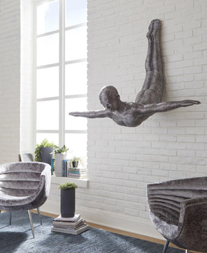 Phillips Collection Diving Large Leaping Diver Wall Sculpture – Hand-sculpted Aluminum Art With Unique Patina Finish Silver,Black Metal Id100691