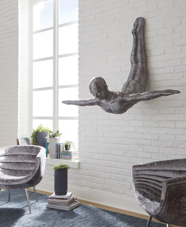 Phillips Collection Diving Large Leaping Diver Wall Sculpture – Hand-sculpted Aluminum Art With Unique Patina Finish Silver,Black Metal Id100691