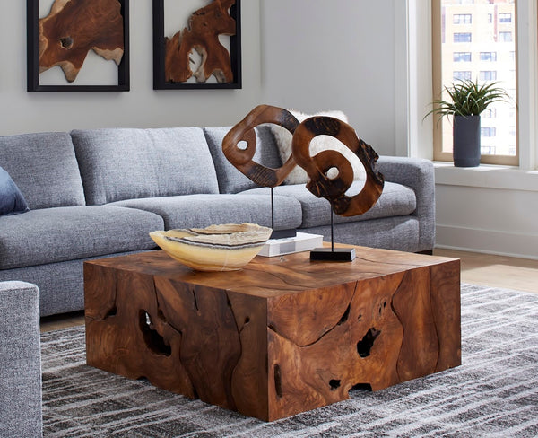Phillips Collection Carved Teak Swirl Sculpture On Stand - Unique Organic Artistry With Modern Design For Home Decor Brown,Black Wood Id102123