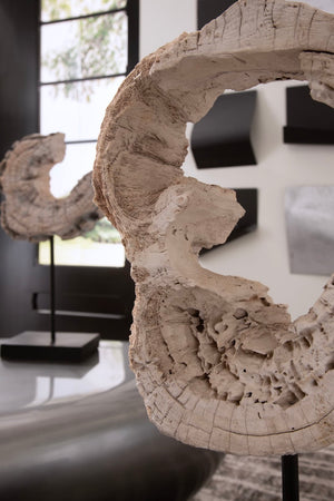 Phillips Collection Eroded Wood Block On Stand - Unique Teak Sculpture Showcasing Nature's Artistry & Modern Design Brown,Black Wood,Metal Id102135