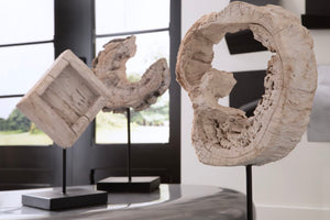 Phillips Collection Eroded Wood Block On Stand - Unique Teak Sculpture Showcasing Nature's Artistry & Modern Design Brown,Black Wood,Metal Id102135