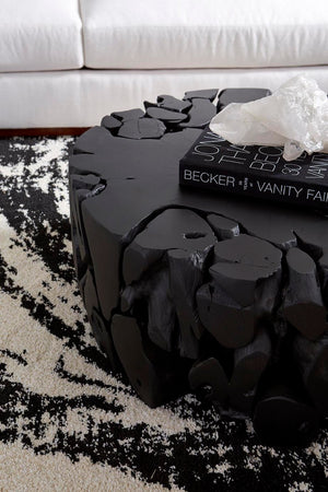 Phillips Collection Teak Chunk Round Coffee Table - Handcrafted Unique Design With Dark Charcoal Finish For Modern Spaces Black Wood ,Teak Id104053