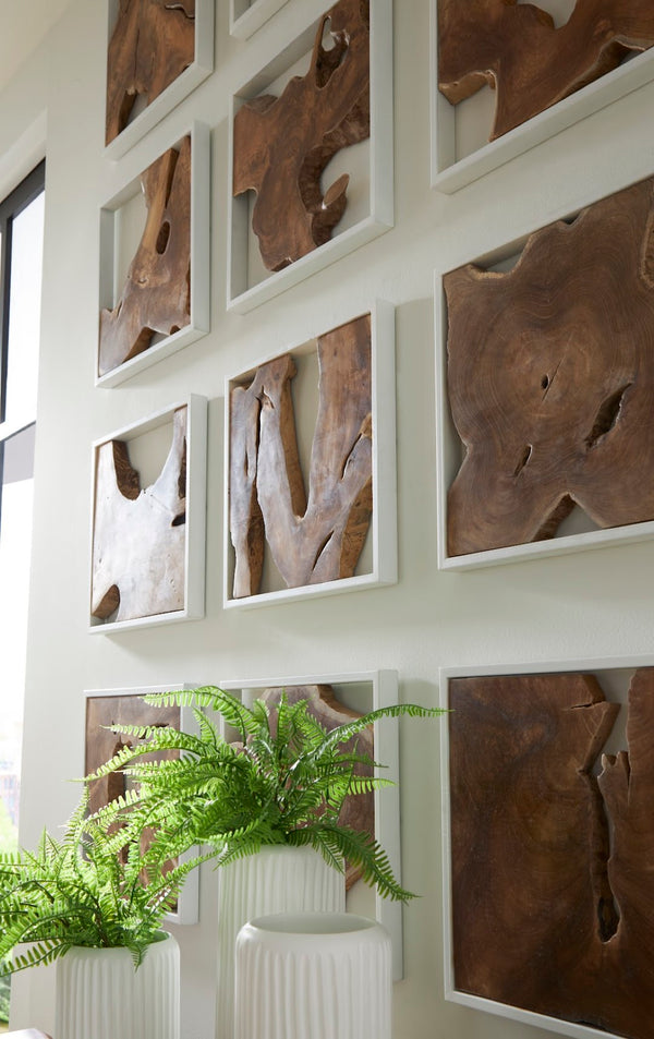 Phillips Collection Framed Slice Wall Tile - Teak Wood Art In Modern Black Frame For Elegant Home Décor Enhancements Brown,White Wood ,Teak Id105514