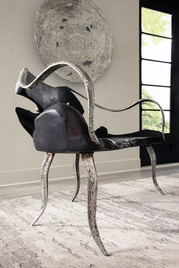 Phillips Collection Graven Live Edge Bench In Black - Unique Reclaimed Teak With Sculptural Stainless Steel Legs Brown,Black Wood ,Teak Id112788