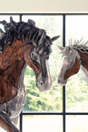 Phillips Collection Mustang Horse Woodland Sculpture - Stunning Handcrafted Art By Award-winning Artist Timbul Raharjo Silver,Brown Metal,Wood Id113404