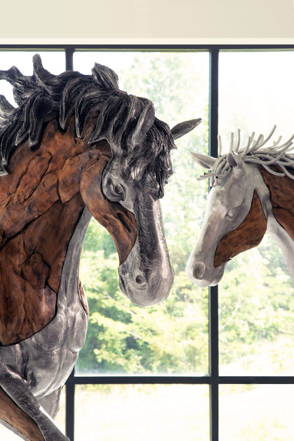 Phillips Collection Mustang Horse Woodland Sculpture - Stunning Handcrafted Art By Award-winning Artist Timbul Raharjo Silver,Brown Metal,Wood Id113404