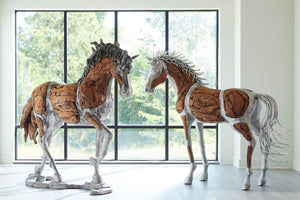 Phillips Collection Mustang Horse Woodland Sculpture By Artist Timbul Raharjo, Handcrafted Walking Design In Metal Brown,Gray Wood ,Teak Id113405