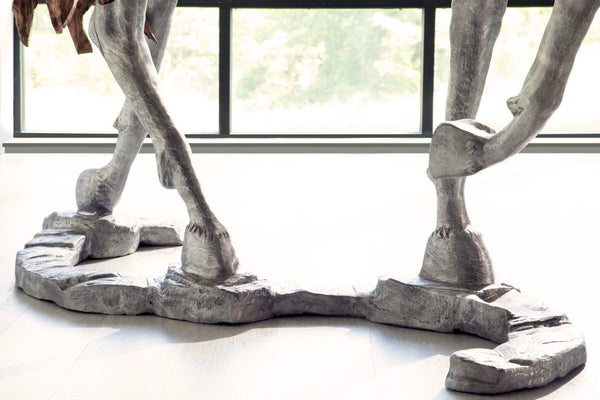 Phillips Collection Mustang Horse Woodland Sculpture By Artist Timbul Raharjo, Handcrafted Walking Design In Metal Brown,Gray Wood ,Teak Id113405