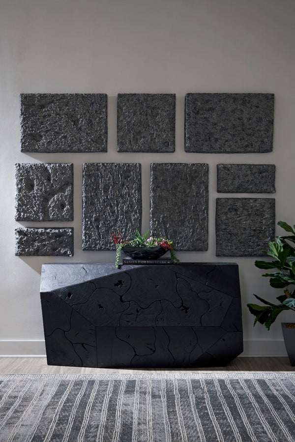 Phillips Collection Etched Rock Puzzle Wall Tiles Set Of 9 – Unique Natural Stone Decor For Endless Design Possibilities Gray Resin Id114681