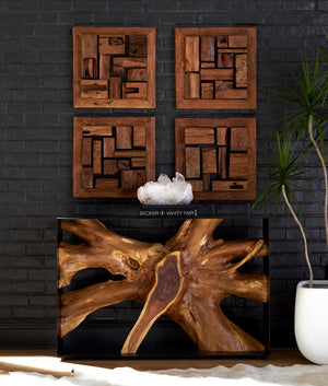 Phillips Collection Asken Wall Tile - Handcrafted Reclaimed Wood Art With Unique Cut-outs For Modern Organic Decor Brown Wood Id66897