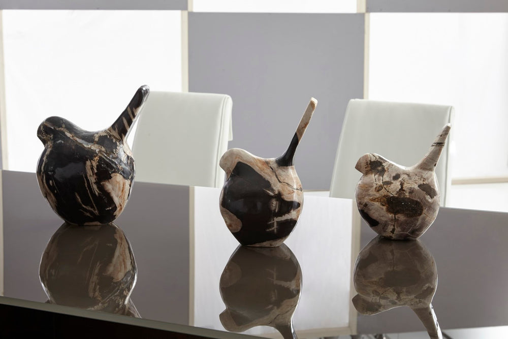 Phillips Collection Petrified Wood Birds, Hand-carved Set Of 3 Stunning Decor Pieces For Home, Table & Window Sill Assorted,Off White,Black Petrified Wood Id75023