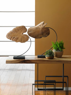 Phillips Collection Carved Leaf Sculpture - Elegant Teak Wood Art Piece With Metal Base For Unique Home Decor Accents Brown,Black Wood ,Teak Id75187