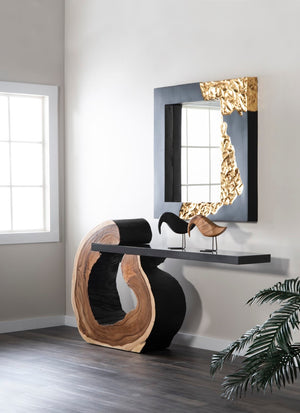 Phillips Collection Mercury Square Decorative Mirror With Unique Fluted Frame And Otherworldly Planet-inspired Design Black,Gold Resin,Resin Composite Ph100843