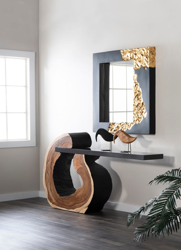 Phillips Collection Mercury Square Decorative Mirror With Unique Fluted Frame And Otherworldly Planet-inspired Design Black,Gold Resin,Resin Composite Ph100843