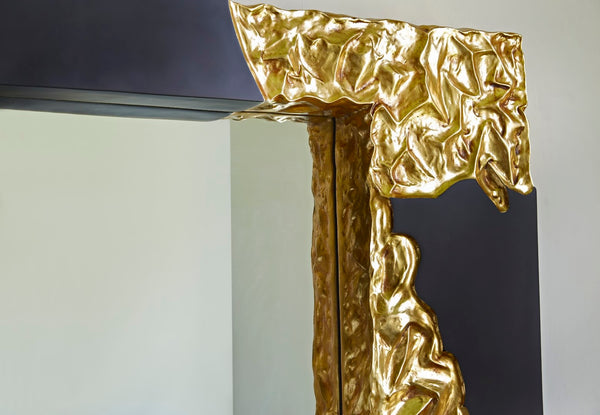Phillips Collection Mercury Square Decorative Mirror With Unique Fluted Frame And Otherworldly Planet-inspired Design Black,Gold Resin,Resin Composite Ph100843