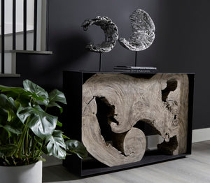 Phillips Collection Cast Eroded Wood Fragment Sculpture On Stand - Silver Leaf Finish, Unique Modern Organic Decor Piece Silver,Black Resin Ph102834