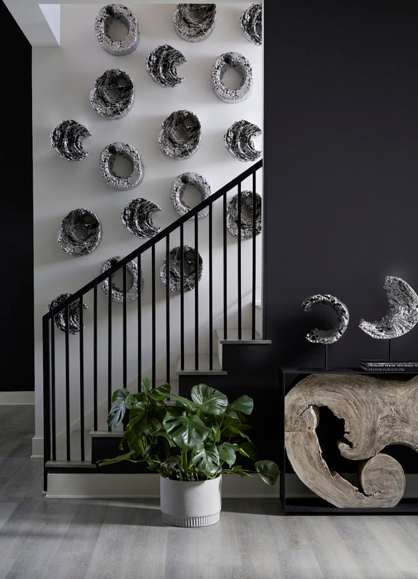 Phillips Collection Cast Eroded Wood Fragment Sculpture On Stand - Silver Leaf Finish, Unique Modern Organic Decor Piece Silver,Black Resin Ph102834