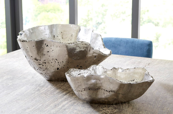 Phillips Collection Cast Onyx Bowl - Hand-painted Decorative Piece Mimicking Natural Veining, Modern Organic Design Silver Resin Composite Ph103572