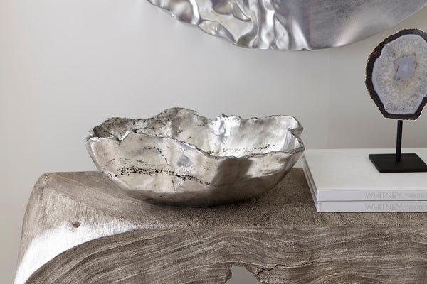 Phillips Collection Cast Onyx Bowl - Hand-painted Decorative Piece Mimicking Natural Veining, Modern Organic Design Silver Resin Composite Ph103572