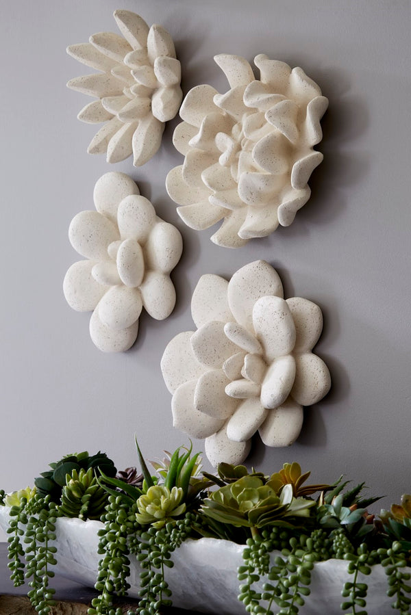 Phillips Collection Topsy Turvy Succulent Wall Art - Charming White Stone Floral Sculpture For Modern Gallery Displays White Resin Ph104152