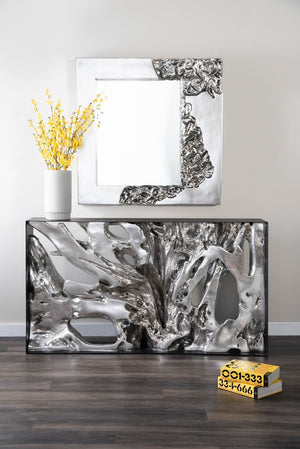 Phillips Collection Mercury Square Decorative Mirror With Unique Fluted Frame And Otherworldly Planet-inspired Design Silver Resin,Resin Composite Ph104310