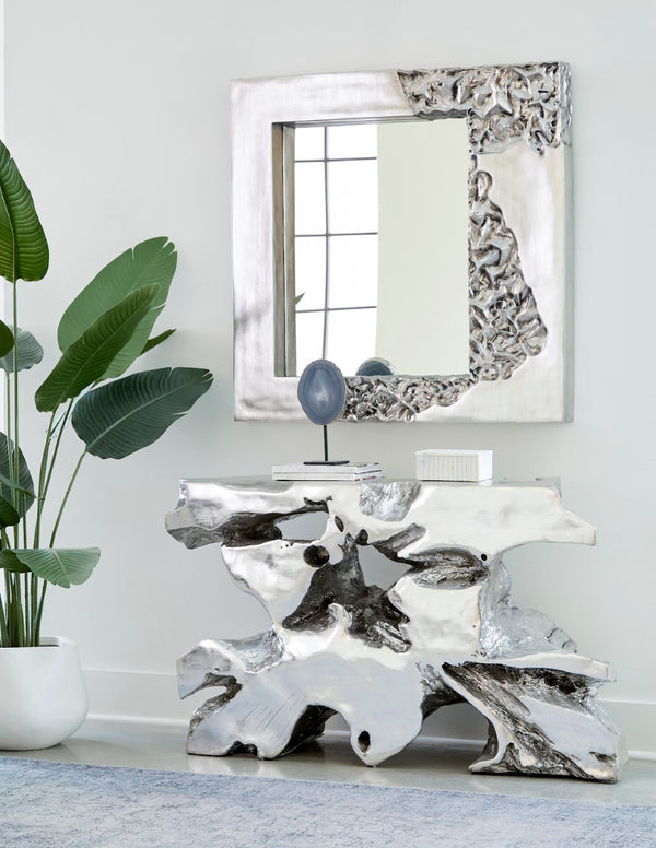 Phillips Collection Mercury Square Decorative Mirror With Unique Fluted Frame And Otherworldly Planet-inspired Design Silver Resin,Resin Composite Ph104310