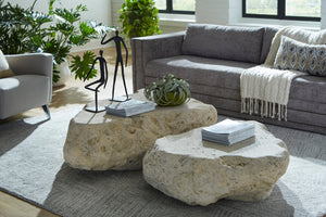 Phillips Collection Cast Boulder Coffee Table In Roman Stone Finish - Large, Weather-resistant, Modern Organic Design Off White Resin,Resin Composite Ph104326