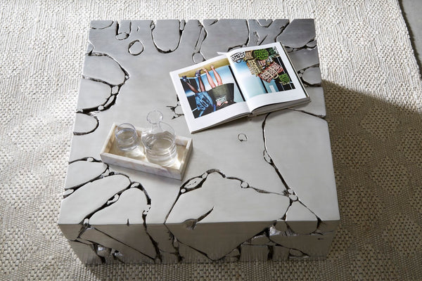 Phillips Collection Chunk Square Coffee Table - Stunning Silver Leaf Finish, Modern Organic Design For Chic Interiors Silver Resin,Resin Composite Ph104344
