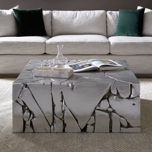 Phillips Collection Chunk Square Coffee Table - Stunning Silver Leaf Finish, Modern Organic Design For Chic Interiors Silver Resin,Resin Composite Ph104344