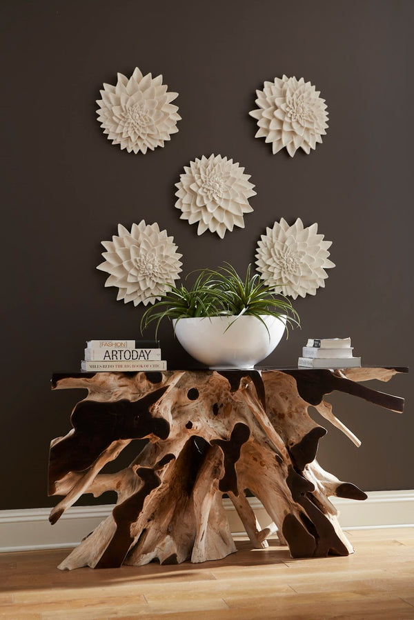 Phillips Collection Dahlia Flower Wall Art Sculpture - Elegant White Stone Design For Modern Organic Home Decor White,Off White Resin,Resin Composite Ph104364