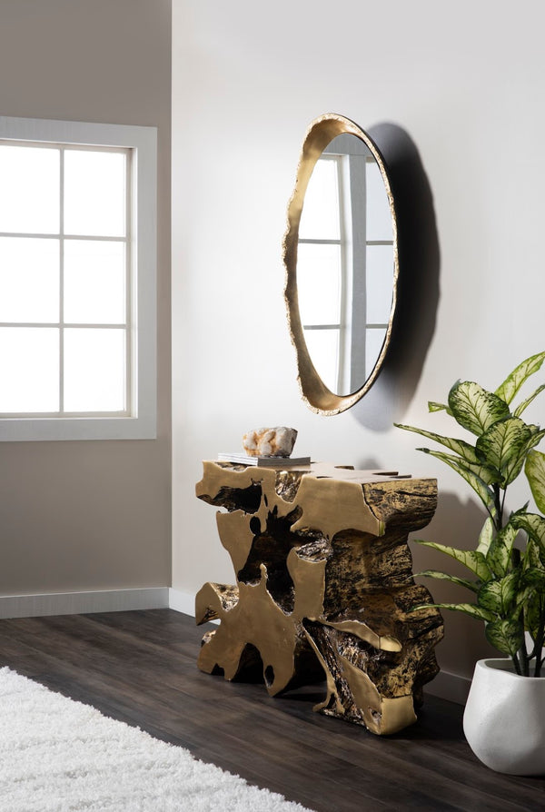 Phillips Collection Broken Egg Mirror - Elegant Black And Gold Leaf Decor With Whimsical Fluted Edges For Modern Spaces Black,Gold Resin,Resin Composite Ph105413