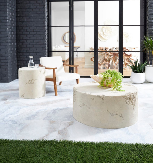 Phillips Collection Formation Side Table - Durable Roman Stone Finish, Weather-resistant Design For Indoor & Outdoor Use Off White Resin Ph111486