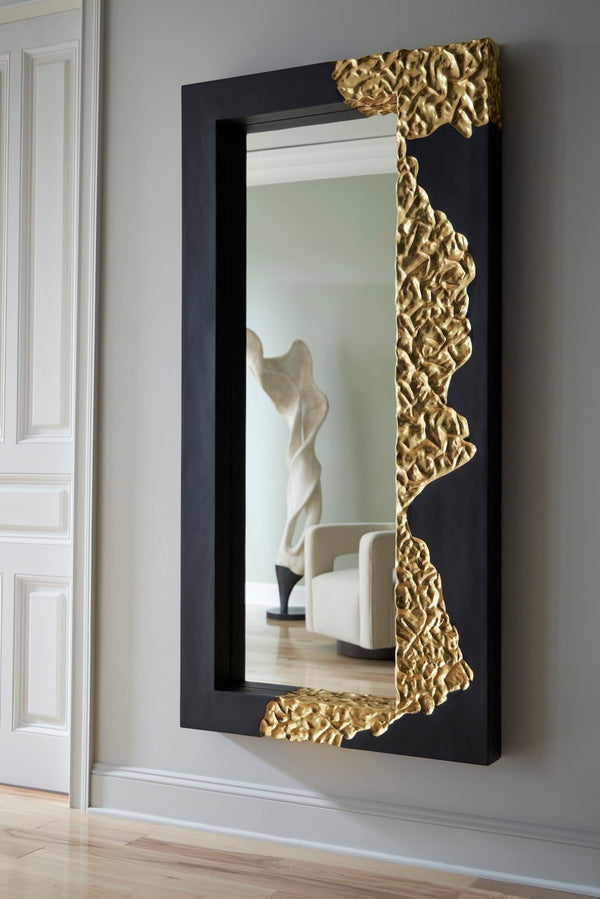 Phillips Collection Mercury Round Decorative Mirror With Unique Fluted Frame – Modern Organic Style For Any Space Black,Gold Resin Ph112040