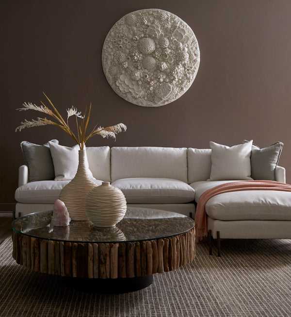 Phillips Collection Manhattan Round Coffee Table: Driftwood Elegance With Glass Top For Natural Home Décor Style Brown,Black Wood Ph112234