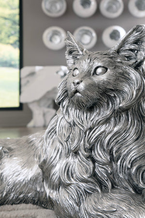Phillips Collection Cat Sculpture In Stunning Silver Leaf Finish – Artisan Crafted Resin Décor For Cat Lovers Silver Resin Ph113917