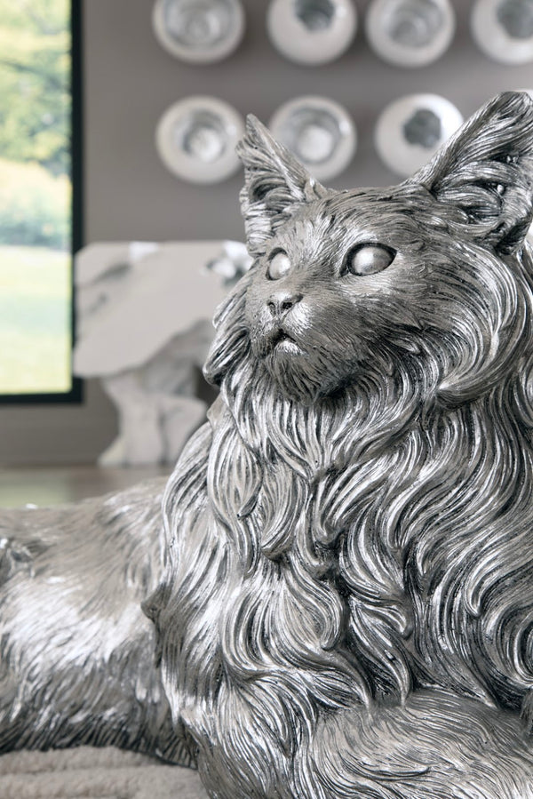 Phillips Collection Cat Sculpture In Stunning Silver Leaf Finish – Artisan Crafted Resin Décor For Cat Lovers Silver Resin Ph113917