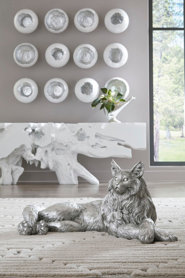 Phillips Collection Cat Sculpture In Stunning Silver Leaf Finish – Artisan Crafted Resin Décor For Cat Lovers Silver Resin Ph113917
