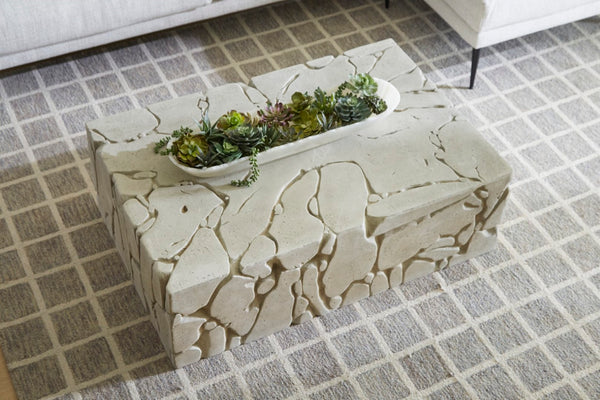 Phillips Collection Chunk Coffee Table - Durable Rectangle Roman Stone Design For Indoor & Outdoor Living Spaces Off White Resin Ph115148