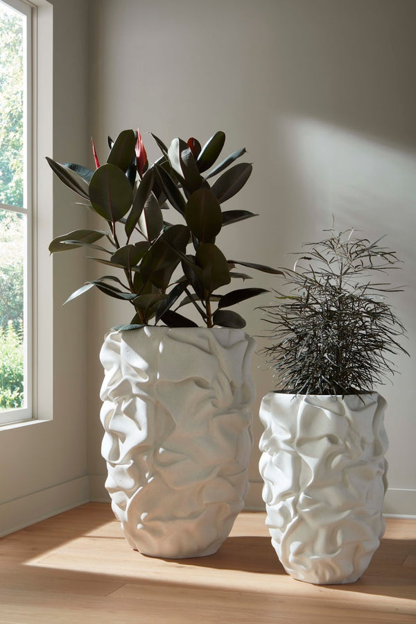 Phillips Collection Drape Planter, White Stone Finish - Hypnotizing Fabric-like Texture For Stylish Home Décor White Resin,Stone Composite Ph115678