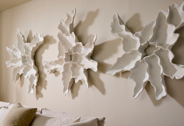 Phillips Collection Contour Cast Organic Flower Wall Art - Lightweight Whitestone Design For Indoor & Outdoor Spaces Off White Resin Ph116132