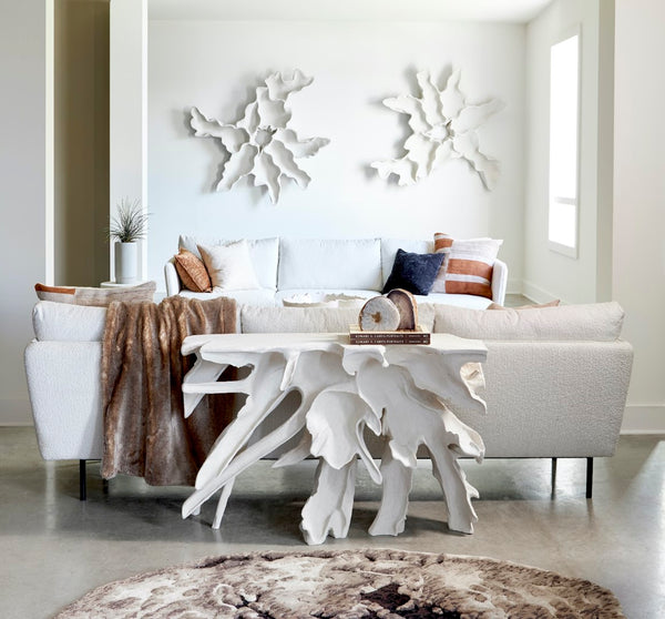 Phillips Collection Contour Cast Teak Root Console Table In White Stone - Durable, Nature-inspired Design For Modern Homes White Resin,Stone Composite Ph116154