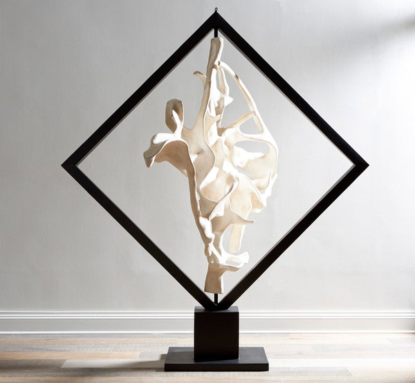 Phillips Collection Cast Revolving Diamond Sculpture - Unique Organic Root Design With Elegant White Stone Finish Black,White Resin Ph116838