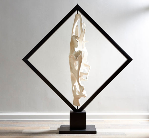 Phillips Collection Cast Revolving Diamond Sculpture - Unique Organic Root Design With Elegant White Stone Finish Black,White Resin Ph116838