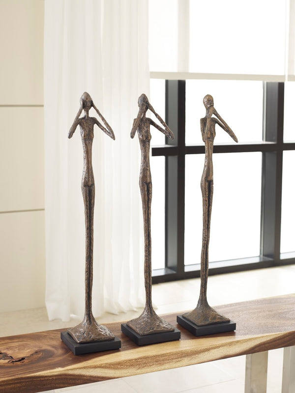 Phillips Collection See No Evil Skinny Sculpture By Raymond Waites - Modern Organic Decor For Timeless Elegance Brown Resin Ph59232