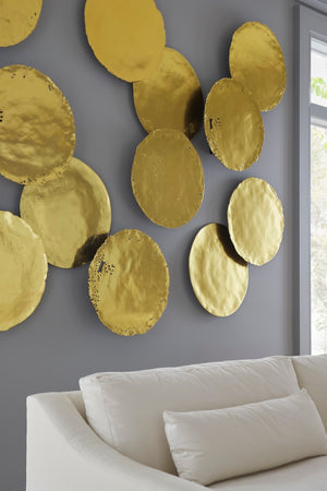 Phillips Collection Cast Oil Drum Wall Discs Set Of 4 – Edgy Gold Leaf Decorative Art For Modern Organic Spaces Gold Resin Ph60516