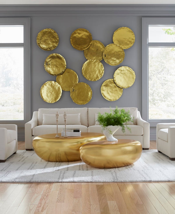 Phillips Collection Cast Oil Drum Wall Discs Set Of 4 – Edgy Gold Leaf Decorative Art For Modern Organic Spaces Gold Resin Ph60516
