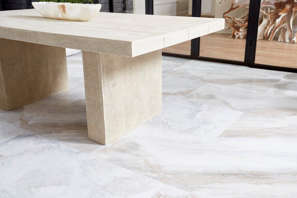 Phillips Collection Old Lumber Dining Table - Rustic Charm With Durable Roman Stone Finish For Effortless Maintenance Off White Resin Composite Ph63850